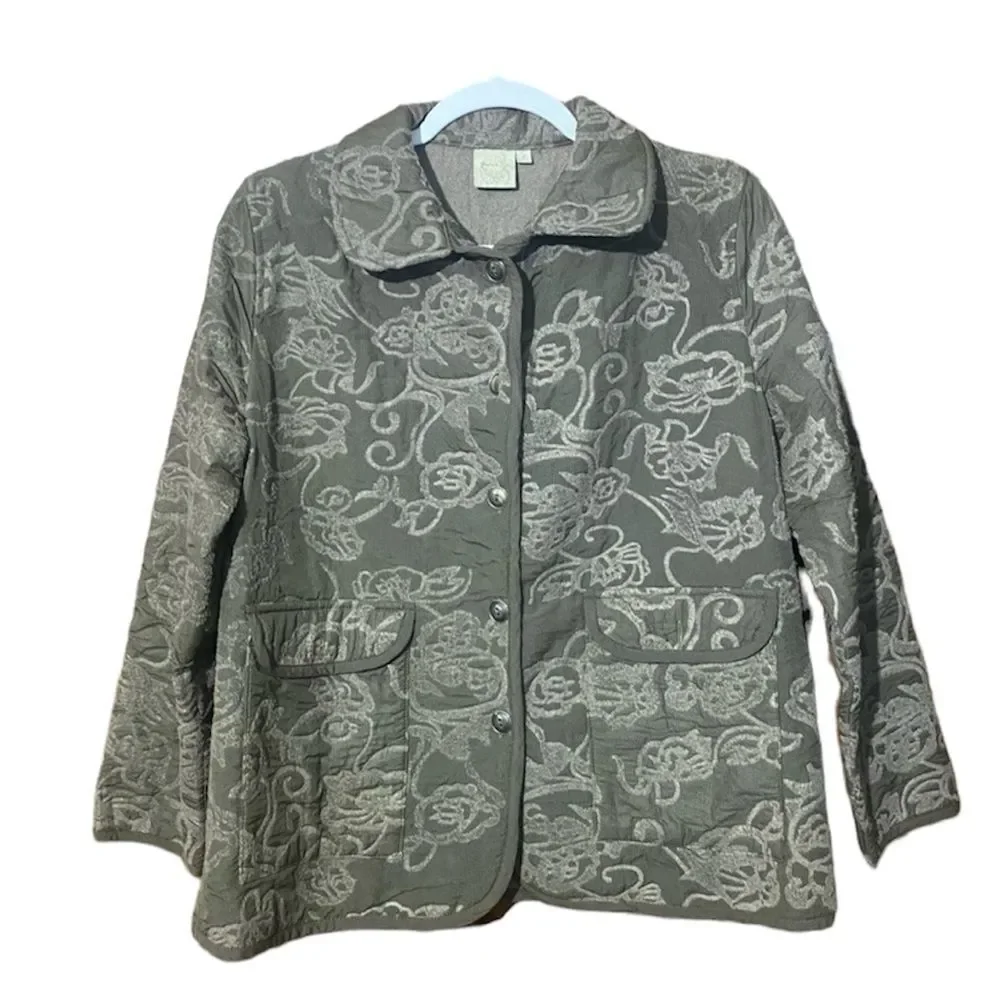 Focus Textured Tapestry Button Down Collared Jacket/Blazer Women's Size Small